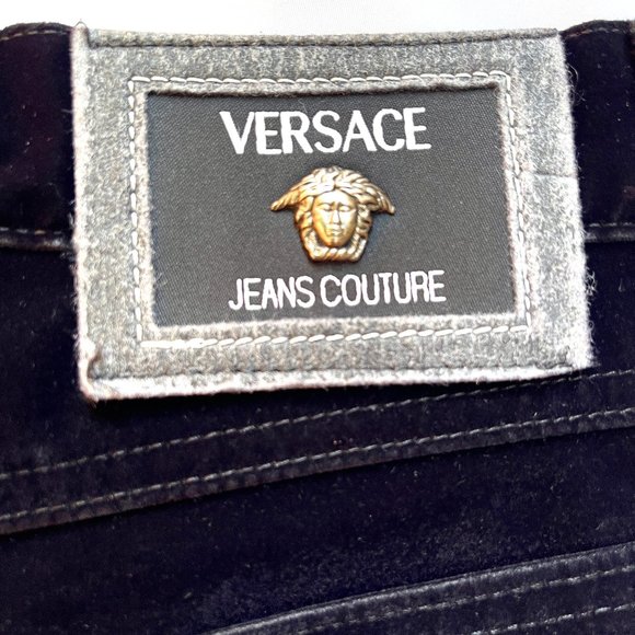 Auc Versace Vintage High Waist Black Velvet Medusa Head jeans - Picture 6 of 15